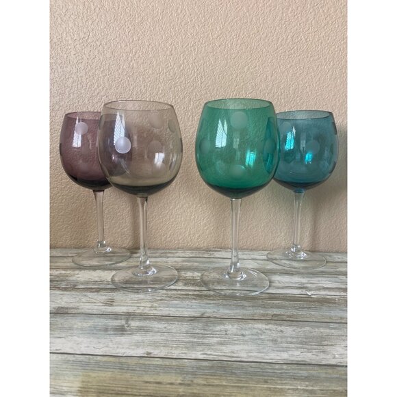 Marquis by Waterford Colored Polka Dot Wine Glasses – Set of 4 Balloon Goblets - Picture 1 of 15